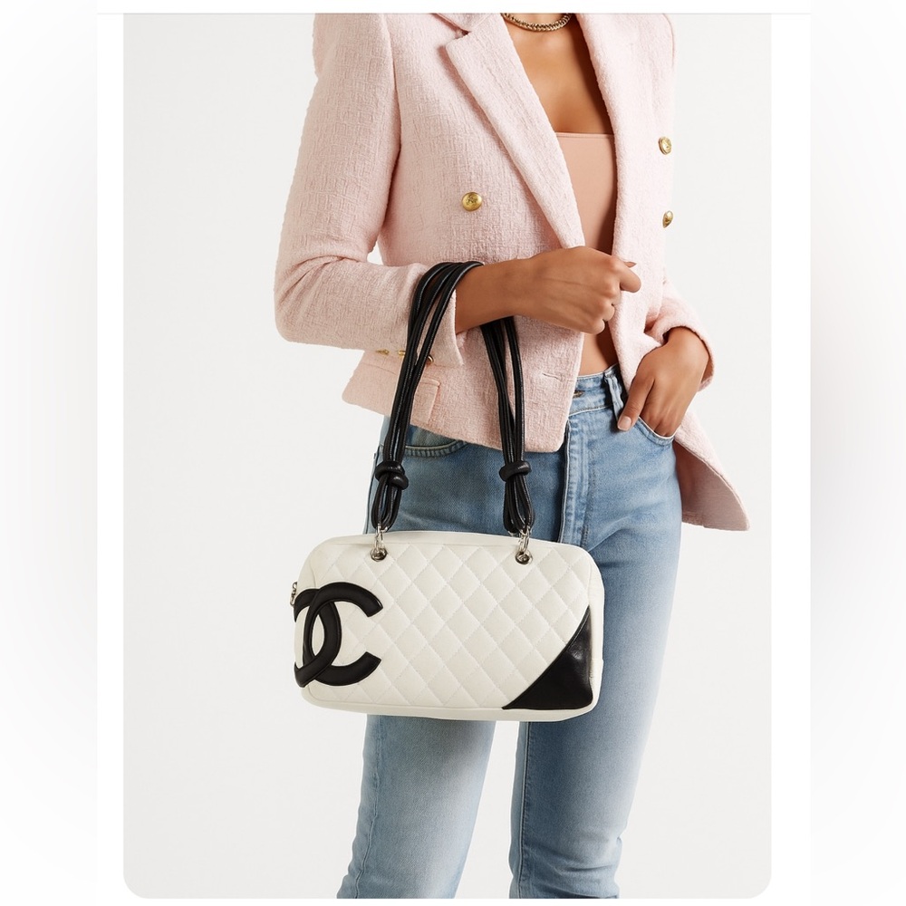 CHANEL Cambon Line White/Black CC Logo Leather Shoulder Bag - Picture 2 of 14